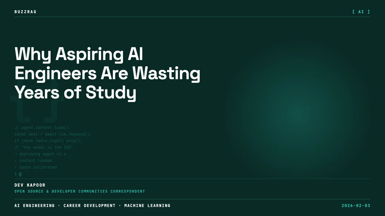 Person pointing at red AI-related icons with "Waste of time" text, critiquing common AI career mistakes