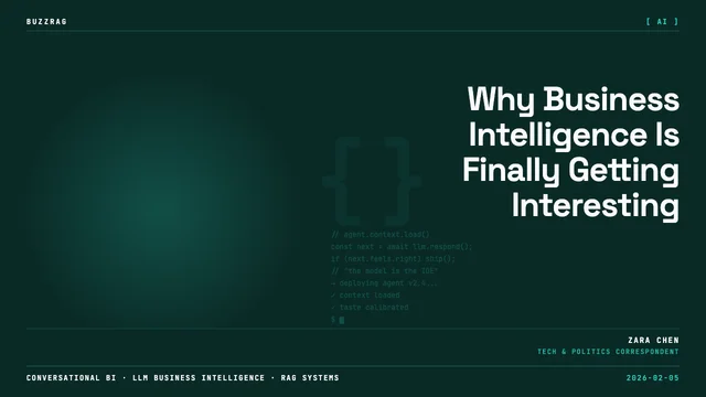 Man in black shirt against neon-lit business analytics diagrams with "think series" and "Smarter BI with LLMs" text overlays