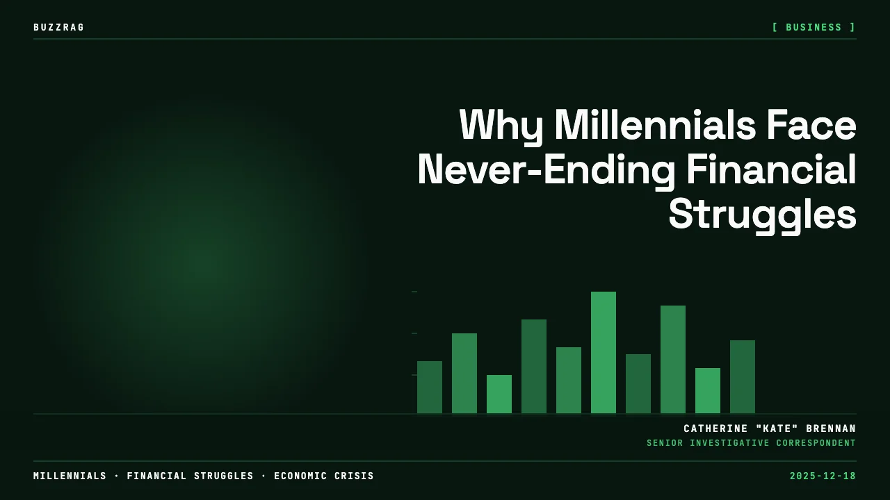 Animated man pushing against a massive boulder labeled "COVID" on an upward slope, with yellow "MILLENNIAL CRISIS" text and…