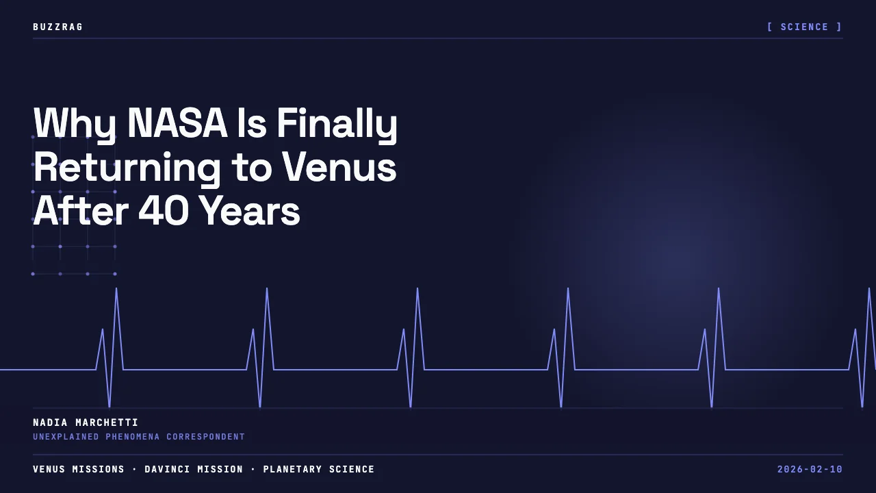 Two men in discussion with Venus glowing in the starry background, text reading "WHY VENUS?" displayed prominently