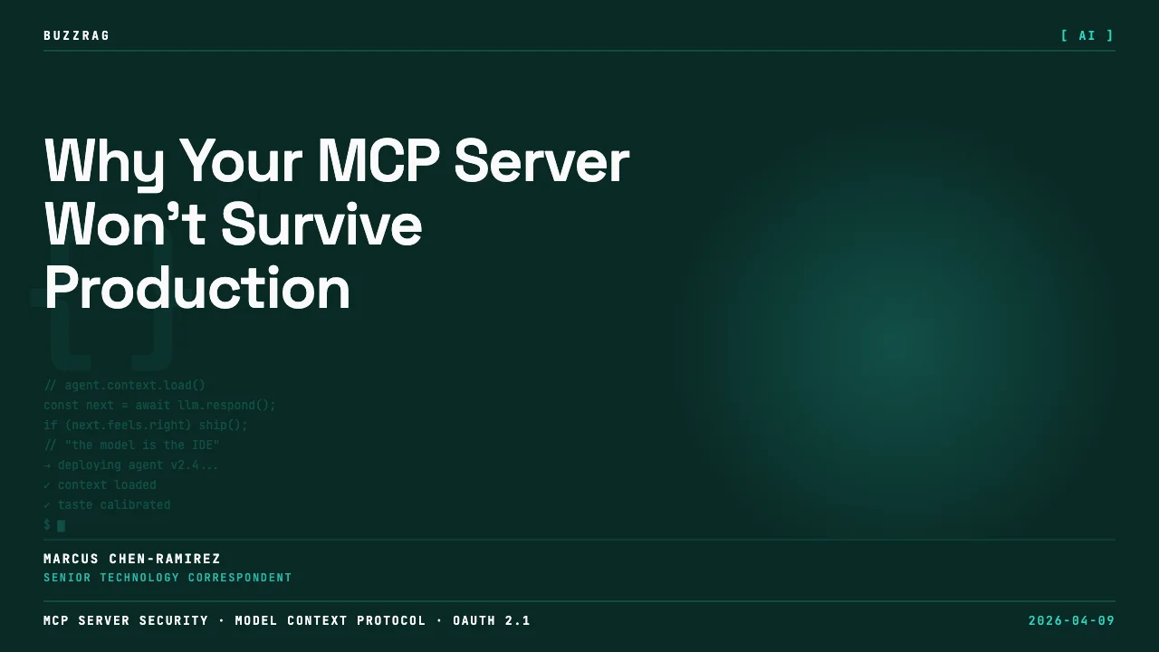 Two presenters flanking a technical diagram about MCP server architecture with "AI Engineer Europe" and "Lenses" branding…