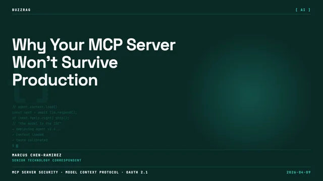 Two presenters flanking a technical diagram about MCP server architecture with "AI Engineer Europe" and "Lenses" branding…