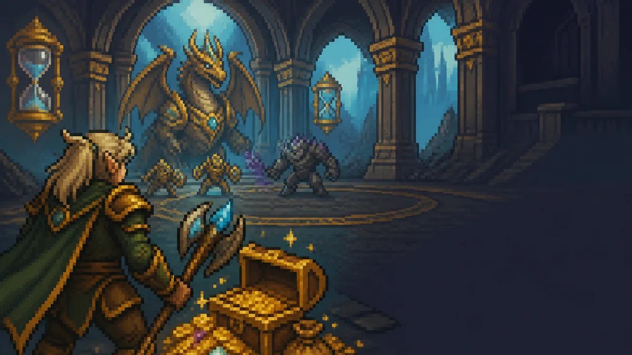 World of Warcraft Midnight character pointing at gold and fire with game logo, highlighting an in-game farming location.