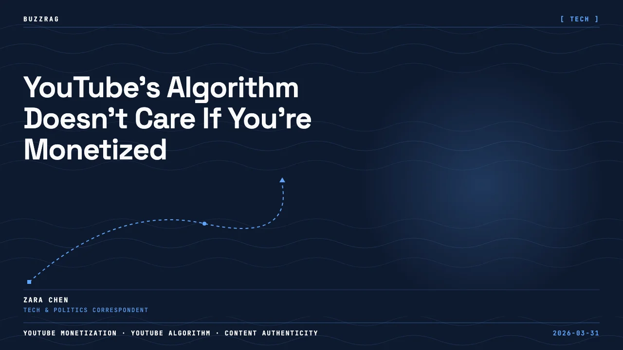 Bald man with blue glasses and beard looks thoughtful with hand to chin next to red dollar sign circle and text "It's NOT AI