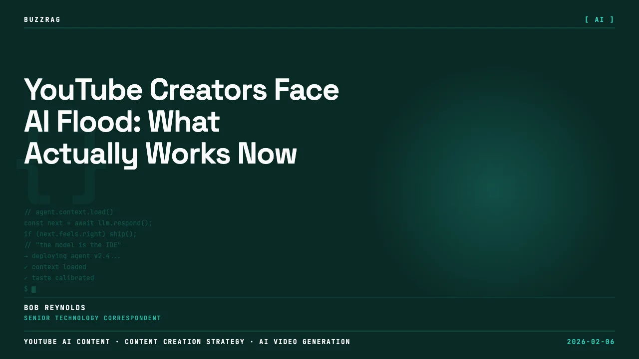 Man with shocked expression next to menacing white robot with glowing red eyes, representing AI threat scenario