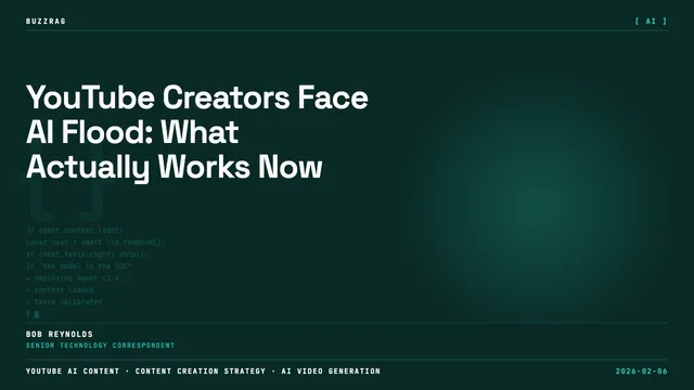 Man with shocked expression next to menacing white robot with glowing red eyes, representing AI threat scenario