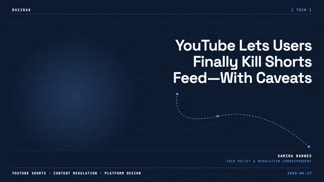 Smartphone displaying YouTube's time management settings for Shorts feed limits, with blue-to-pink gradient background and…