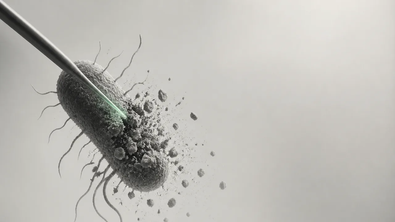 Colorful microscopic visualization of bacteria and immune cells against a blue-purple gradient background with "BOTS VS…